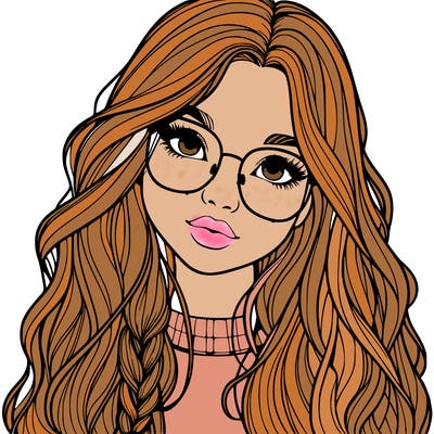 girl with long hair and freckles and glasses realistic