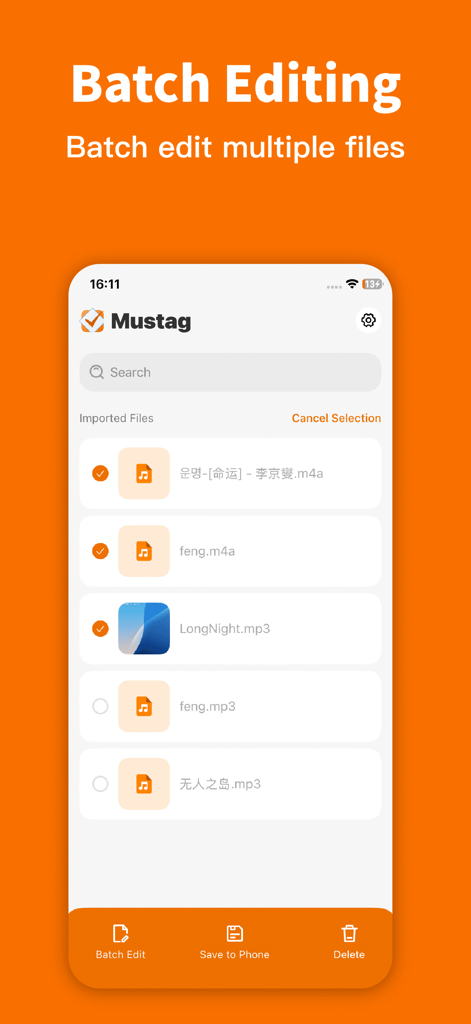 Mp3tag - Music Tag Editor - Oberfläche der Mp3tag-App, die die Stapelbearbeitungsfunktion mit mehreren ausgewählten Musikdateien zur Aktualisierung von Metadaten anzeigt
