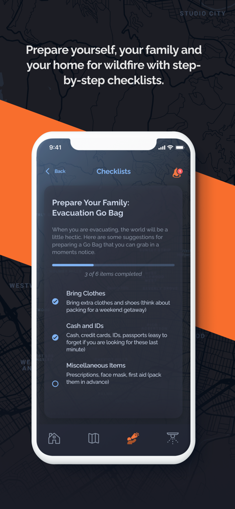 Frontline Wildfire Tracker - Frontline Wildfire Tracker evacuation go bag checklist screen