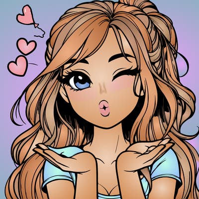 realistic girl winking and blowing a kiss while making heart hands