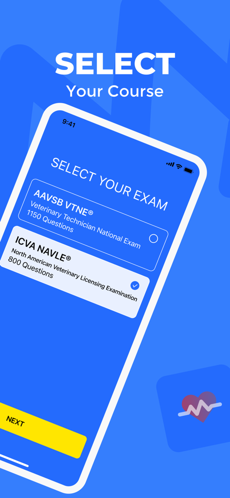 VTNE Exam Prep & Pass 2026 - VTNE Exam Prep app interface showing options to select between AAVSB VTNE and ICVA NAVLE certification exams