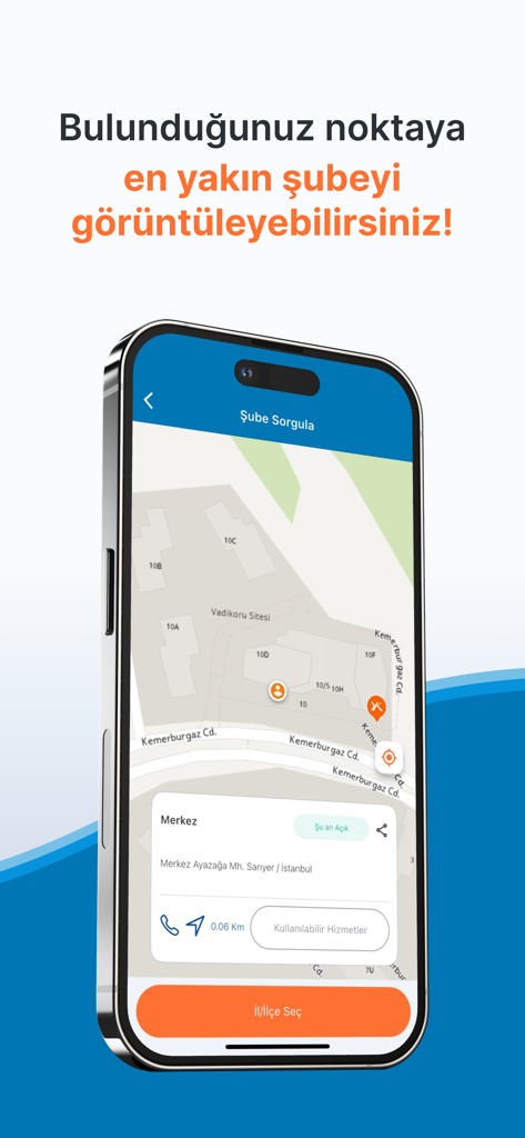 Yurtiçi Kargo - Schermata localizzatore filiali dell'app mobile Yurtiçi Kargo che mostra una mappa con centri di spedizione vicini in Turchia