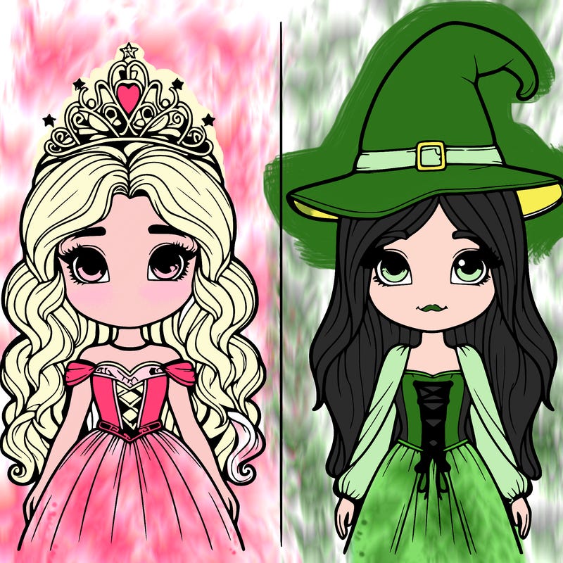 two realistic girls one princess one witch
