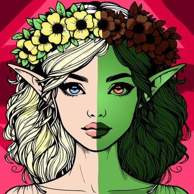 realistic female elf with flower crown