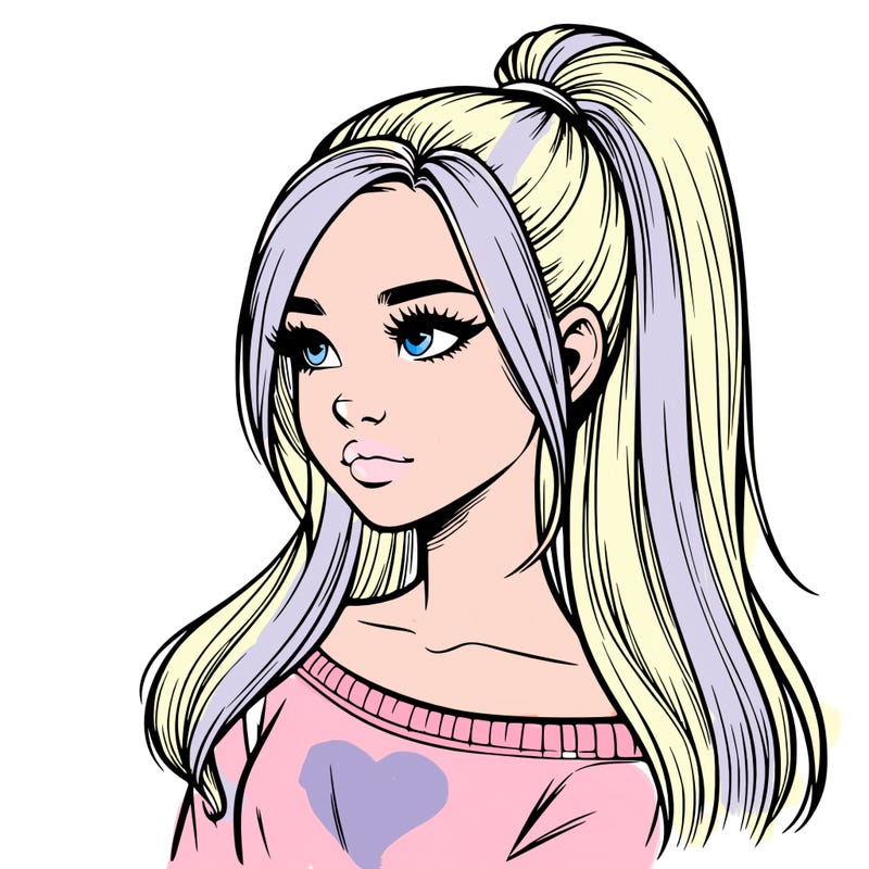 realistic girl with a high ponytail