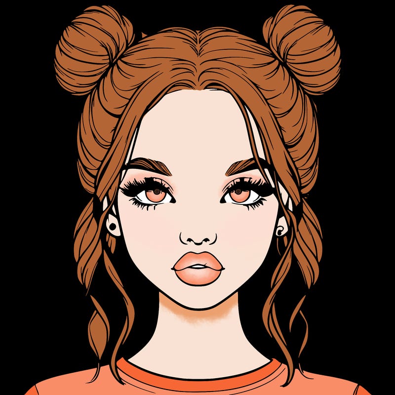 realistic girl with two buns in hair and lips