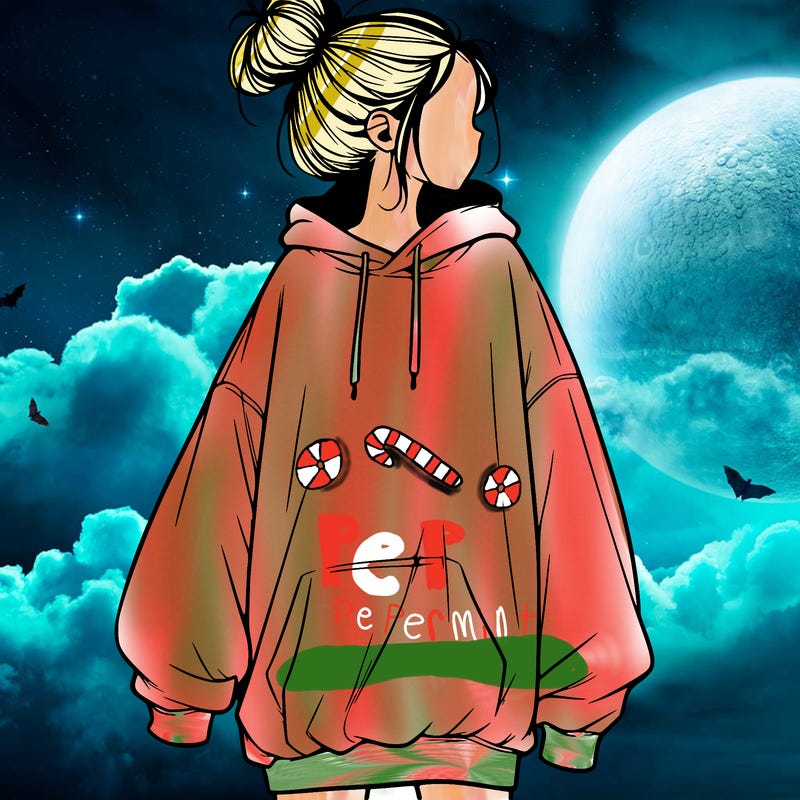 realistic girl with a oversized sweatshirt on and a bun