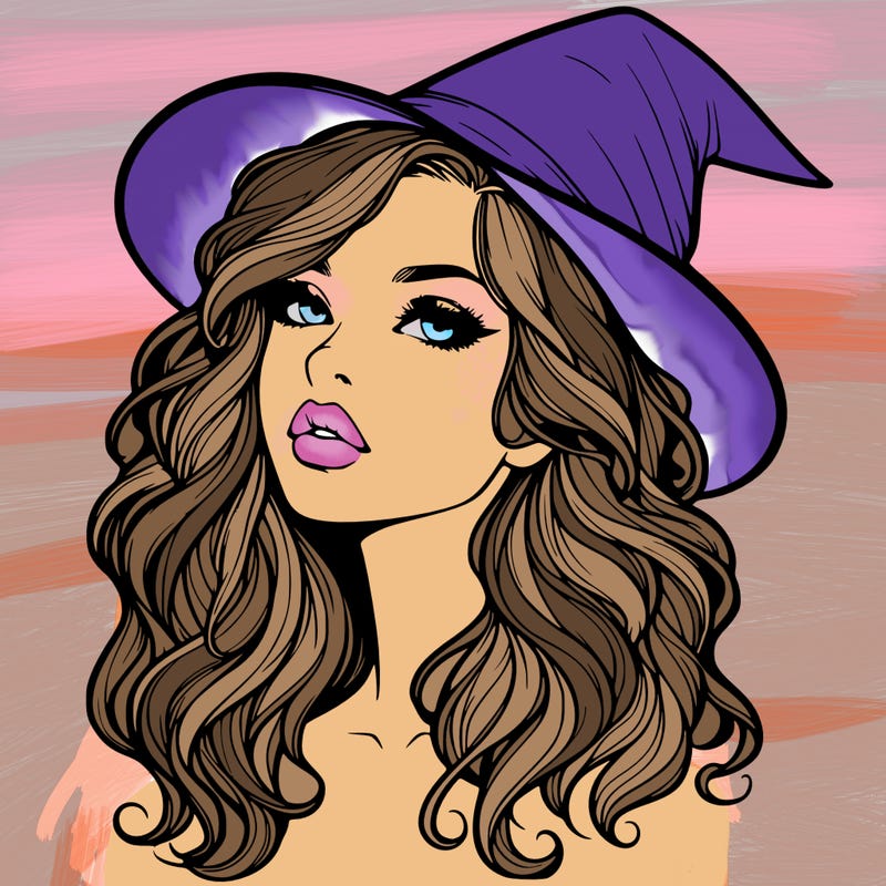 realistic witch girl with wavy hair and lips