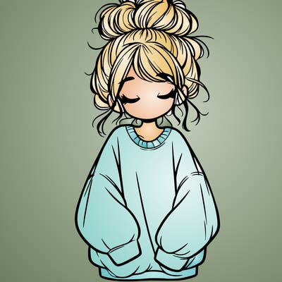 girl with baggy sweatshirt and messy bun