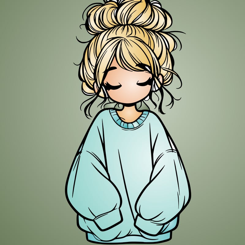 girl with baggy sweatshirt and messy bun