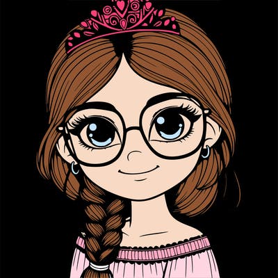 a girl with one braid and glasses who is a princess realistic