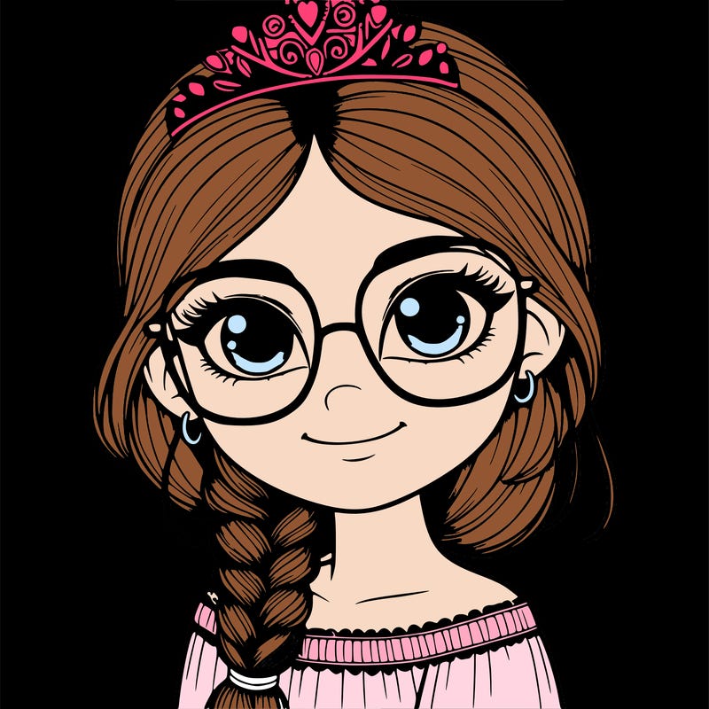 a girl with one braid and glasses who is a princess realistic