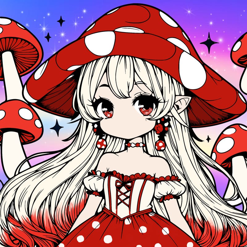 a magical mushroom girl realistic anime