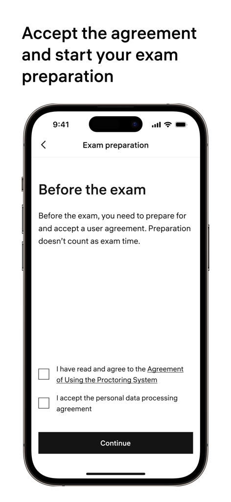 Constructor Proctor - Tela de preparação para a prova Constructor Proctor com caixas de seleção de acordo do usuário