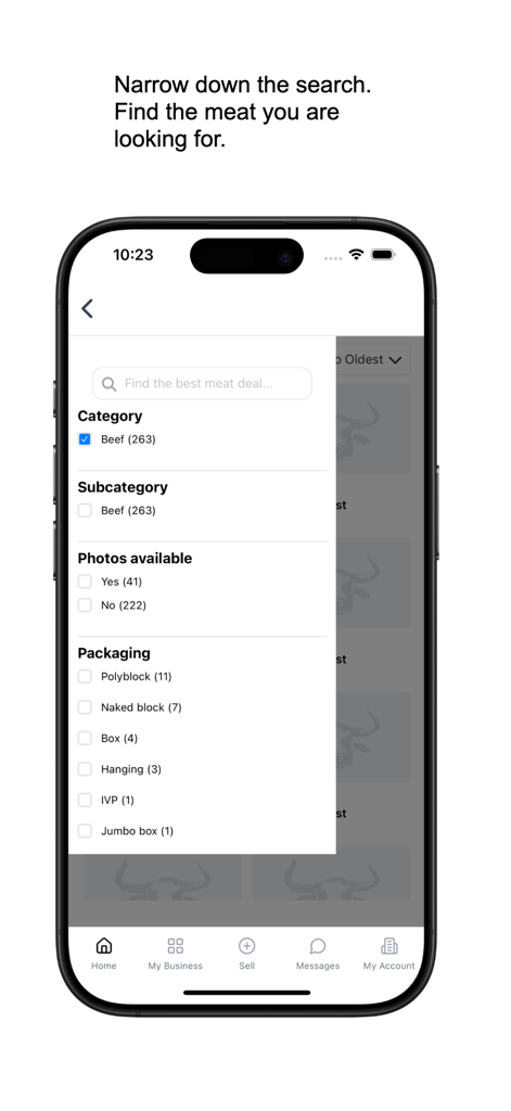 MeatBorsa - B2B Marketplace - Advanced search filters for meat categories and packaging in MeatBorsa B2B Marketplace
