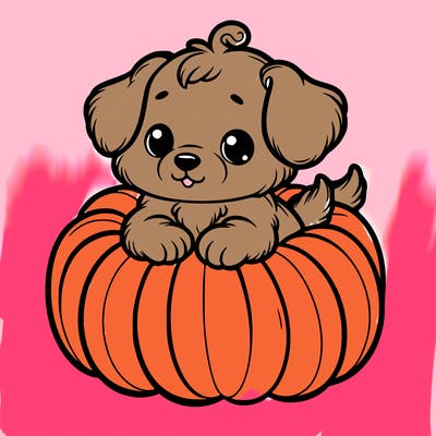 cute little puppy in a pumpkin