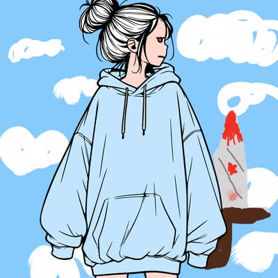realistic girl with a oversized sweatshirt on and a bun
