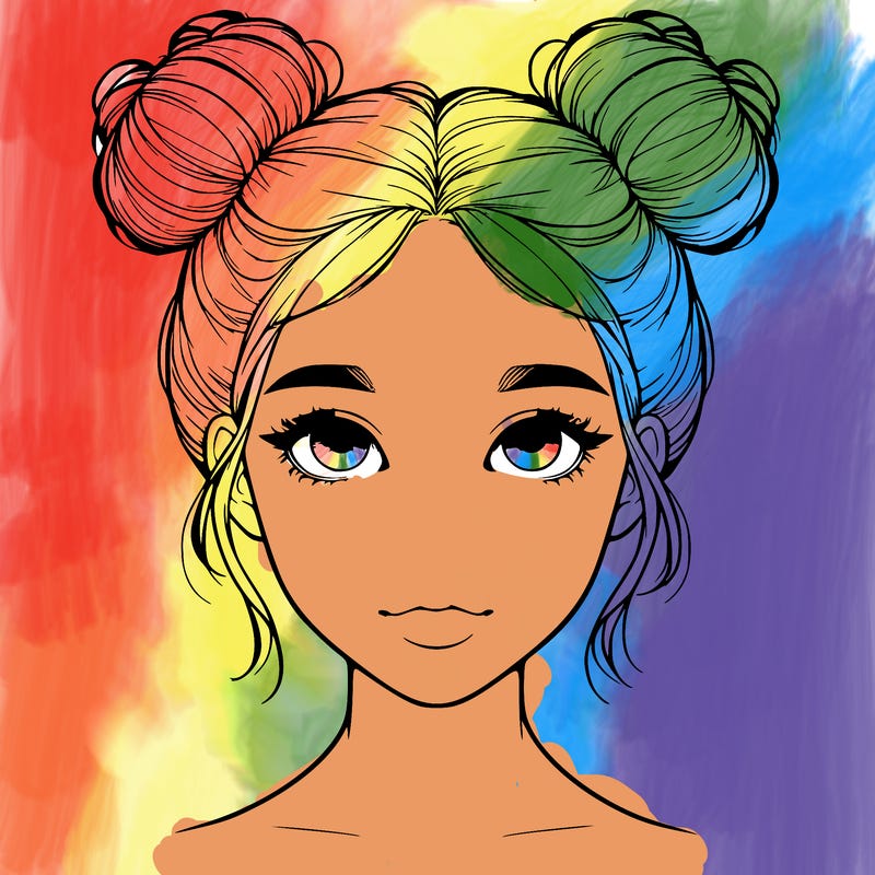 realistic girl with two buns on top of her head