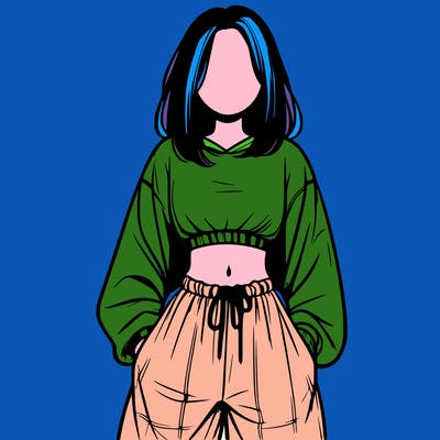 realistic girl faceless with baggy pants and a crop top