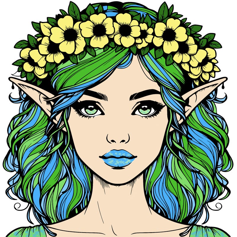 realistic female elf with flower crown