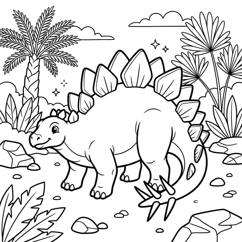 Embark on a prehistoric adventure with this delightful Stegosaurus Ungulatus coloring page, specially designed for young dinosaur enthusiasts. Its clear lines and engaging scene provide the perfect canvas for creative expression and imaginative play.
