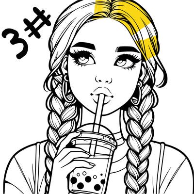 realistic girl with braided hair drinking boba