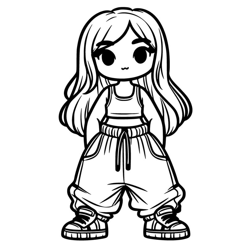 girl in baggy tank top and baggy trousers