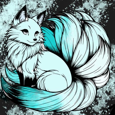 realistic detailed 9 tailed anime fox
