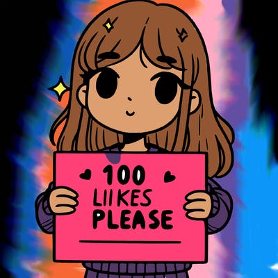 a girl holding up a sign saying 100 likes please