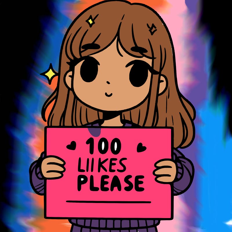 a girl holding up a sign saying 100 likes please