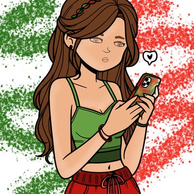 girl with crop top texting on her phone