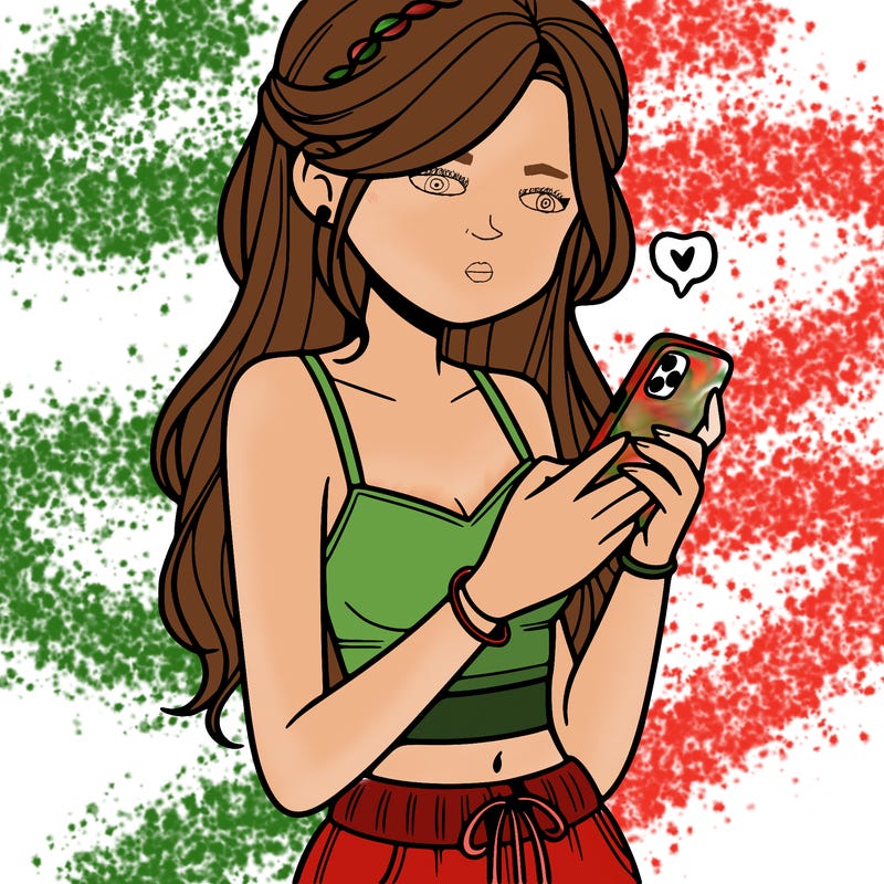 girl with crop top texting on her phone