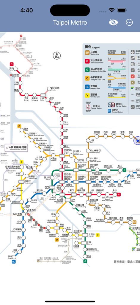 Taiwan MRT - Easy To Travel ! - Mappa completa della metropolitana di Taipei con linee di transito colorate e nomi delle stazioni