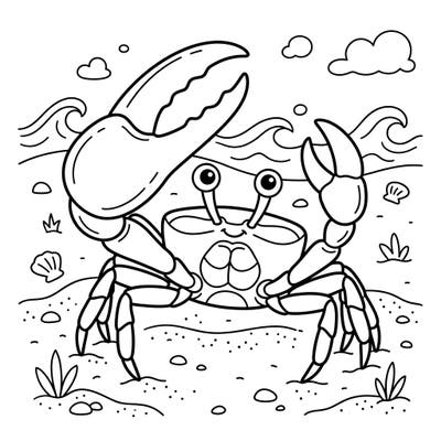 Meet our charming fiddler crab, eager to be colored by little hands! This delightful beach scene offers endless creative fun for young artists.