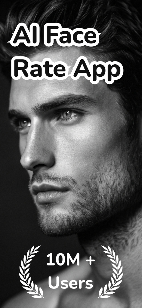 MaxLook: AI Face Rate & Looks - MaxLook AI Face Rate App promotional screen featuring a male face and user count