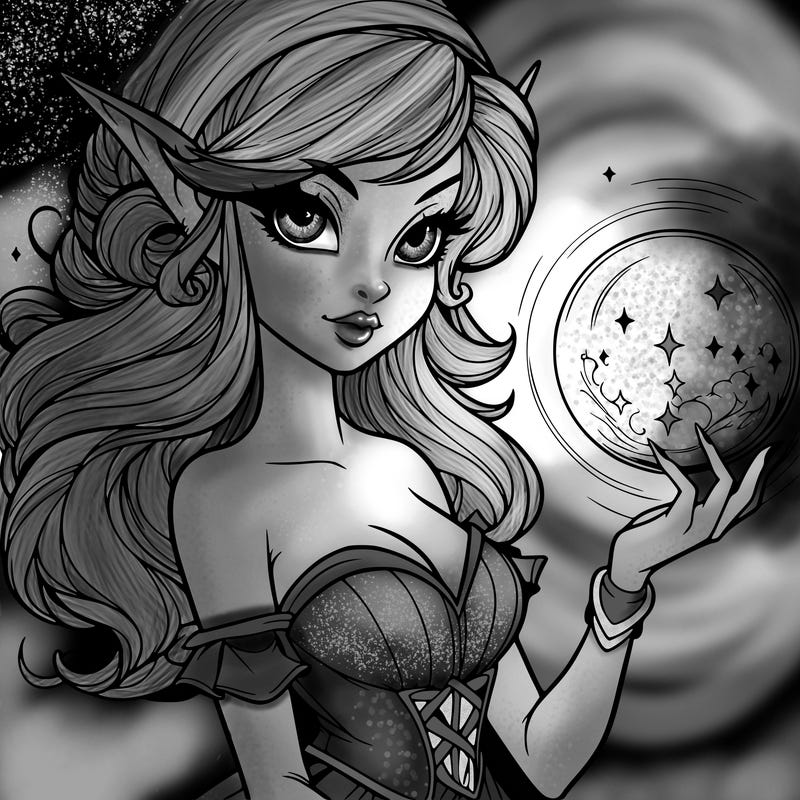 realistic  beautiful sorceress nature fantasy exaggerated features crystal ball elf