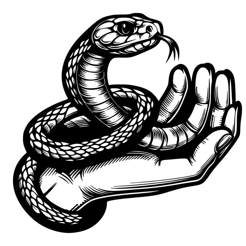 snake realistic wrapped on hand