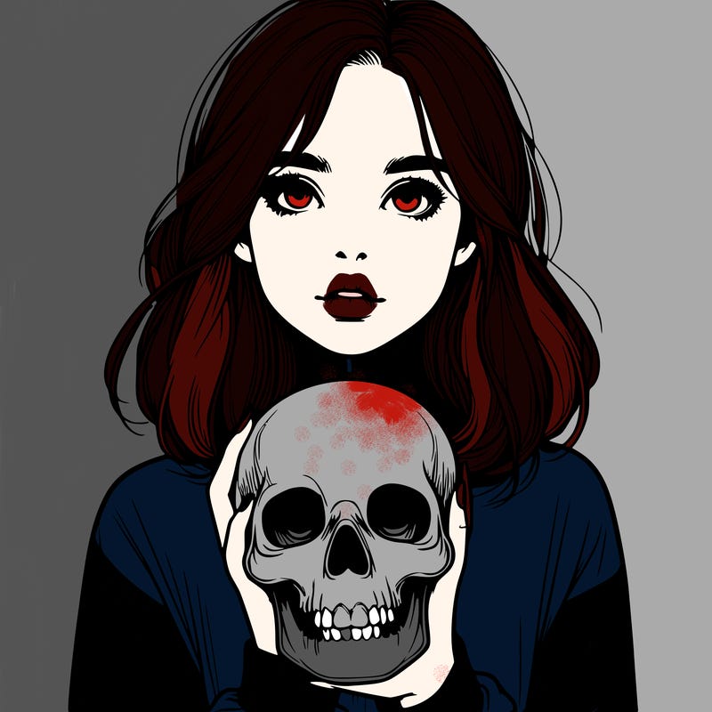 realistic girl holding a skull