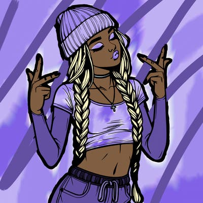 realistic teenage girl with braids and a beanie and crop top doing 🫶🏼