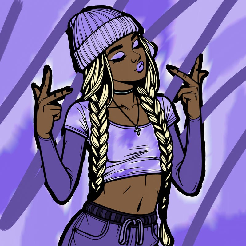 realistic teenage girl with braids and a beanie and crop top doing 🫶🏼