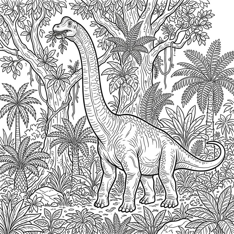 Journey back to the age of dinosaurs with this captivating Brachiosaurus coloring page, showcasing the majestic herbivore enjoying its plant-based diet. Bring this prehistoric scene to life with your favorite colors and explore a world of ancient wonders.