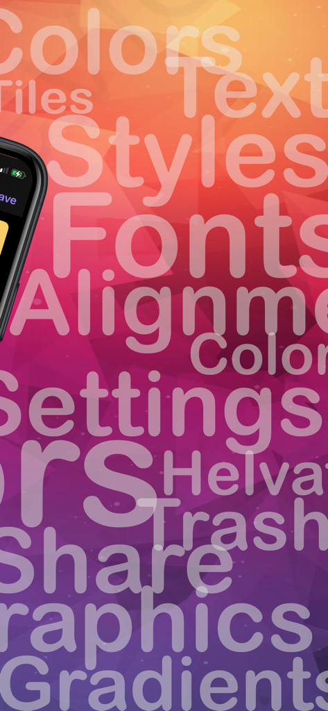 Un vibrante fondo degradado que muestra varias funciones de personalización de la aplicación Jot Down, como estilos de fuente y colores