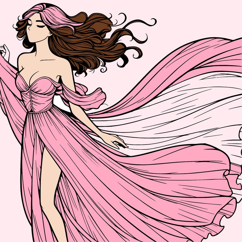 realistic woman in dress flowing the the wind