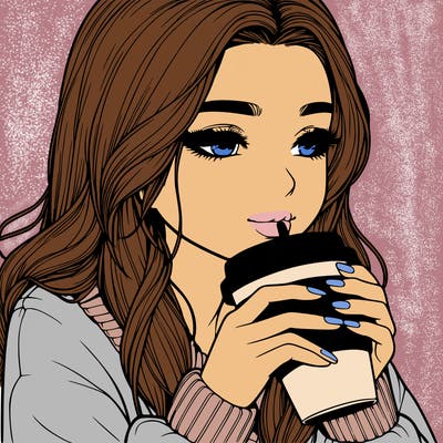 realistic girl drinking coffee