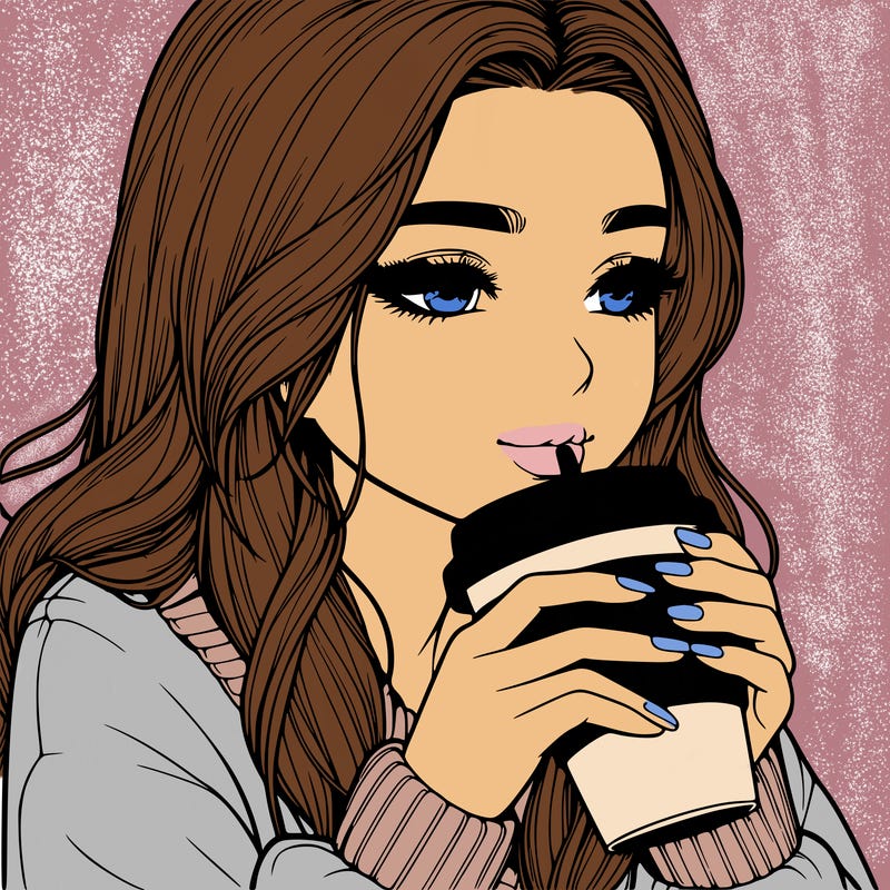 realistic girl drinking coffee