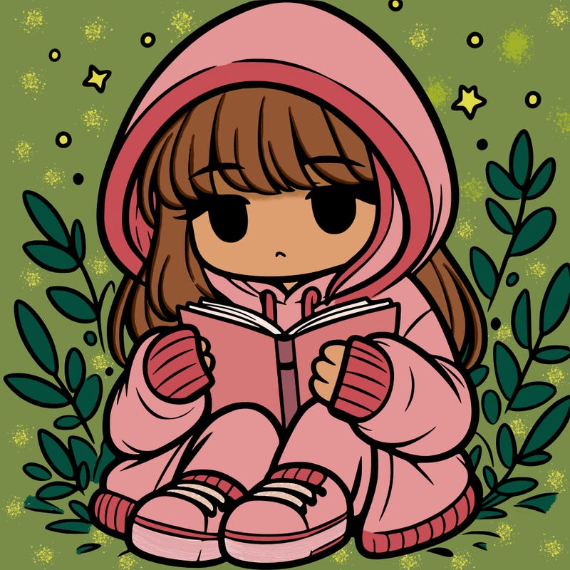 girl in oversized hoodie reading a book