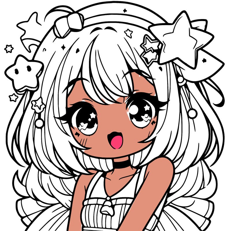 cute anime girl with star accessories