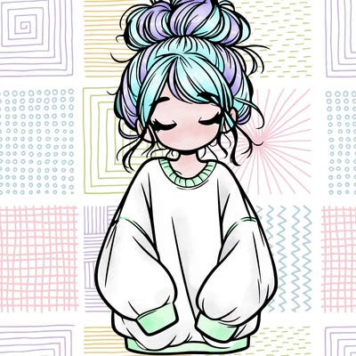 girl with baggy sweatshirt and messy bun