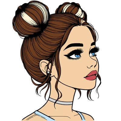 realistic girl with buns on the top of her head
