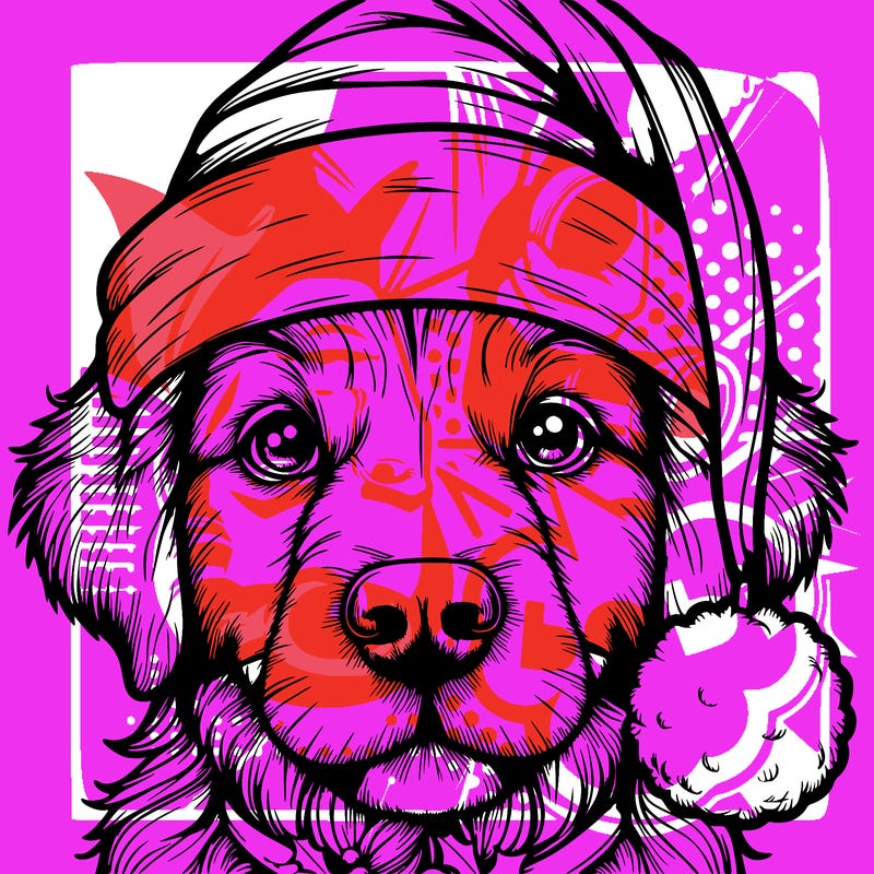 realistic dog with a christmas hat